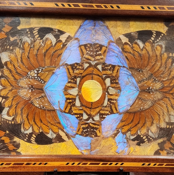 Vintage Inlaid Wood Tray with Butterfly Wings - Picture 7 of 16